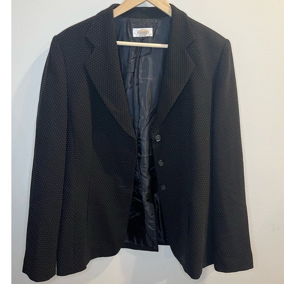 Talbots Womens Black White Micro PolkaDot 3 Button Blazer Jacket Size 14 Vintage - Picture 4 of 9